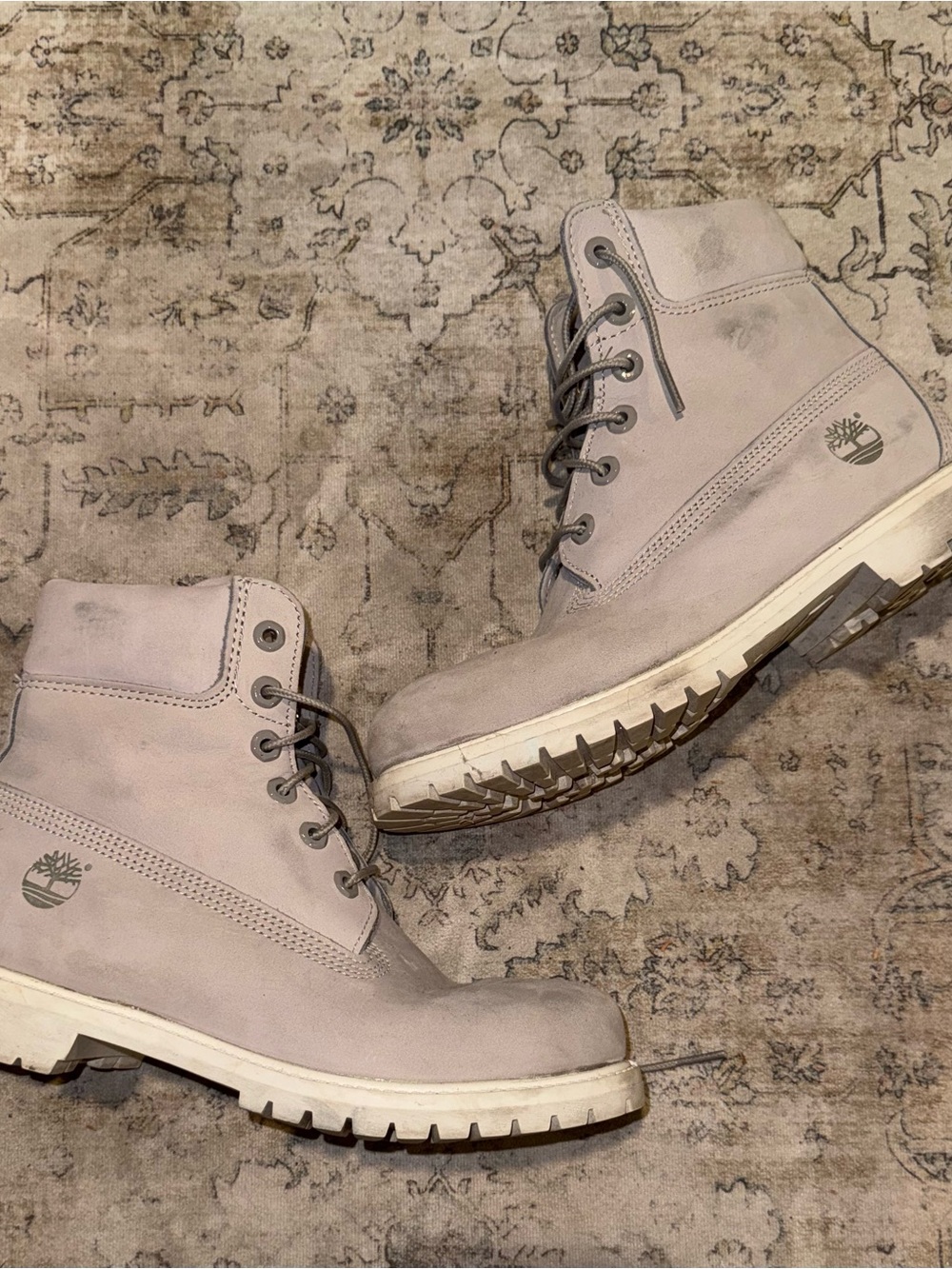 Timberland Lace-Up Nubuck Boots in Light Gray